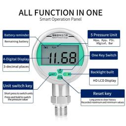 Manômetro digital com display LCD, alimentado por bateria medidor de pressão do ar, manômetro de água, manifold, Psi Bar, Kpa, 80mm, 0-60Mpa - Image 2