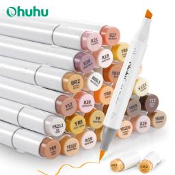 Ohuhu honolulu 36 cores da pele marcador caneta conjunto marcadores de arte álcool recarregável dicas duplas esboçar desenho material escolar arte - Image 1