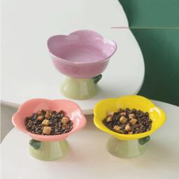 Tigela levantada antiderrapante para animais de estimação, alimentador cerâmico bonito, forma de flor, pé alto, alimentador de cachorro, água de alimentação, prato de gato elevado, suprimentos para animais, novo - Image 3