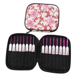 16 pçs kit de gancho de crochê de alumínio saco de armazenamento de impressão tecelagem agulhas de tricô conjunto diy artes artesanato ferramentas de costura suprimentos de crochê - Image 2