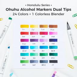 Ohuhu honolulu 24 cores marcador caneta conjunto marcadores de arte álcool recarregável dicas duplas esboçar desenho mangá material escolar arte - Image 6