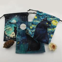 Saco De Armazenamento De Cartão De Tarô Criativo, Bolsas De Veludo Com Cordões, Padrão De Gato Preto, Bolsa De Mistério, Suprimentos - Image 2