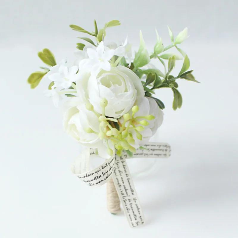 6 pçs branco marfim rosa boutonniere para homem noivo e melhor homem boutonnieres com flor artificial para a cerimônia de casamento aniversário - Image 1