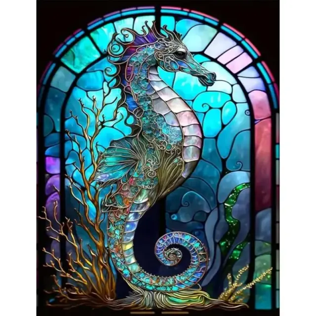 Kits de Pintura em Mosaico de Diamante para Adultos - Arte em Gemas de Cavalo-Marinho, Completo em 5D