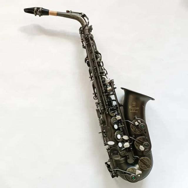 Saxofone Alto Retro Preto Fosco com Superfície Esculpida e Estojo - Novo Design Japonês