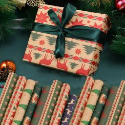 Papel De Embrulho De Presente De Natal, Xmas Tree Elk Print, Papel De Embalagem Kraft, Aniversário, Festa De Casamento, DIY Artesanato Decoração Suprimentos - Image 1
