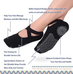 Meias de ioga para mulheres, alças e alças antiderrapantes, meia de algodão com bandagem, ideal para pilates, barra pura, balé, dança, treino descalço - Image 1