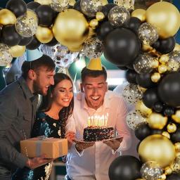 Balões em preto e dourado Kit Arco da Grinalda Confete Dourado Balões de Látex Graduação Festa de Aniversário Baby Shower Decoração de Ano Novo 2024 - Image 3