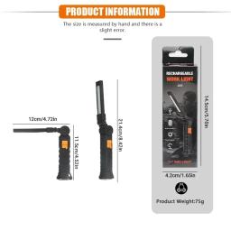 Lanterna USB Recarregável com Bateria Embutida, Tocha de Acampamento, Luz de Trabalho LED, Base Magnética, 5 Modos, Casa, Exterior - Image 2