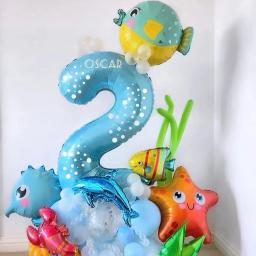 Balão de animais marinhos para decoração de aniversário, festa mundial oceânica, concha, estrela do mar, peixe, cavalo, polvo, tubarão - Image 3