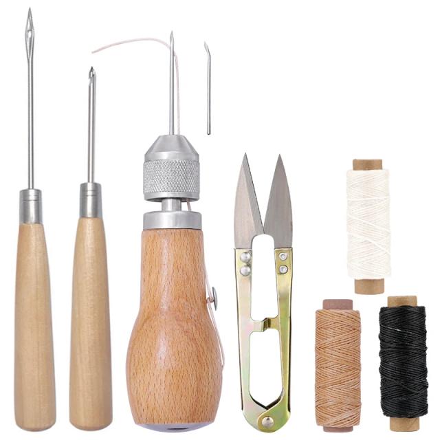 Conjunto Completo de Ferramentas de Costura para Couro com Máquina Manual Speedy Stitcher e Tesoura de Fio Encerado para Artesanato e Reparos