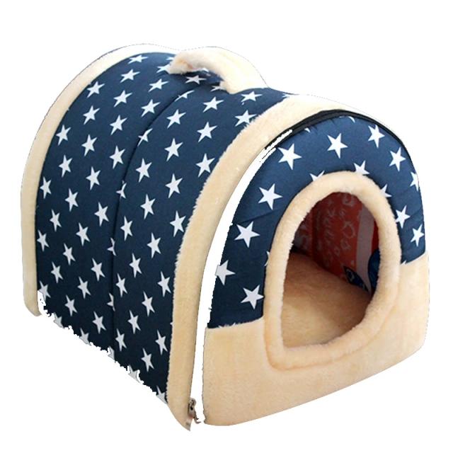 Cama Dobrável Antiderrapante para Animais com Padrão Estrela, Almofada 2 em 1 e Saco de Dormir Aconchegante para Gatos e Cachorros no Inverno