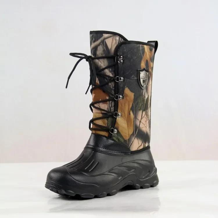 Novos sapatos masculinos camuflados Big Tree, botas de neve de cano alto, botas de pesca impermeáveis, botas de pelúcia de inverno - Image 1