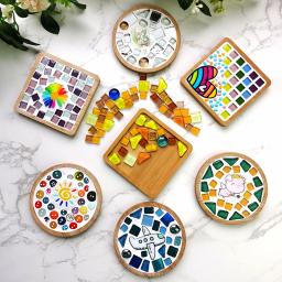 DIY bambu mosaico coaster fundo esteira, artesanato artesanal ferramenta pad, coração quadrado copo madeira bandeja para crianças, 1pc - Image 4
