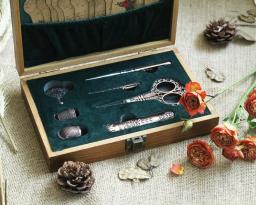 Caixa de madeira do vintage kit tesoura bordado diy artesanato suprimentos ferramentas kit costura antigo omplete ferramentas costura para costura artesanato - Image 2