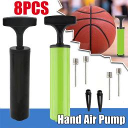 8 pçs conjunto de bomba de bola portátil mangueira flexível vôlei futebol basquete com agulha mão bomba ar durável balão bola inflator - Image 1