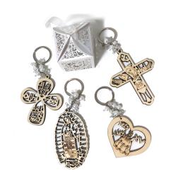 Lembrancinhas para batismo, chaveiro de madeira com cruz para convidados, bolsa de presente de organza, caixa de presente adequada para lembrancinhas de festa de casamento - Image 4