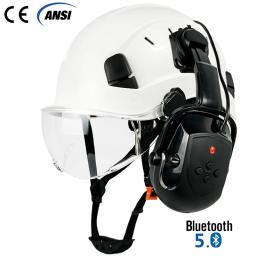 Capacete da segurança dos earmuffs de bluetooth da construção com viseira para o protetor da orelha do coordenador tampão do trabalho da proteção auditiva chapéu duro do abs - Image 1