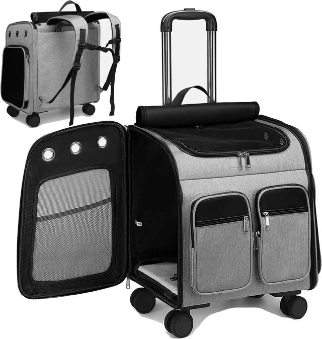 Mochila Atuban com Rodas para Pets: Carrinho de Viagem e Assento de Carro Confortável para Cães e Gatos Filhotes