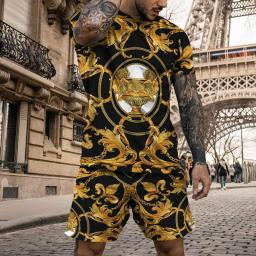 Fatos de treino impressos em 3D para homens, roupas esportivas grandes, shorts casuais, camisetas, roupas esportivas, roupas masculinas, tendência vintage, verão, 2023 - Image 2