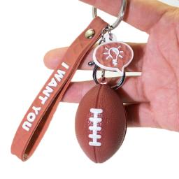 Corrente chave criativa Rugby para homens, pingente bola azul, corrente de saco para meninas, presente esportivo - Image 1