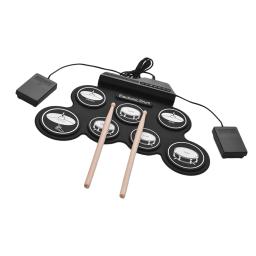 Roll-Up Silicon Drum Set para Crianças, Kit de Bateria Eletrônica Digital, USB, 7 Almofadas de Bateria, Baquetas, Pedais, Tamanho Compacto, Iniciantes - Image 4