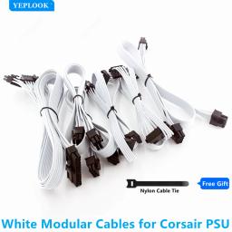 Cabo de alimentação placa gráfica para Corsair CX550F CX650F CX750F RGB, fonte de alimentação modular, branco PCIe 8PIN 6 + 2PIN GPU VGA, 18AWG 60cm - Image 3