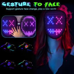 Máscara LED recarregável USB com detecção de gestos, máscara transformadora facial iluminada, alça ajustável para adultos - Image 6