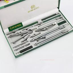 Lápis profissional e bússola conjunto, ferramenta de desenho, metal instrumento mecânico, papelaria escritório, 15pcs - Image 1