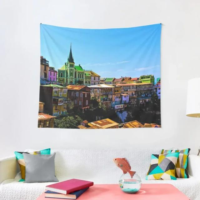 Tapeçaria Decorativa para Quarto: Arte Mural Inspirada em Valparaíso, Chile