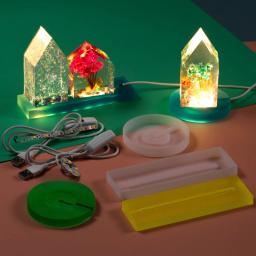 Molde de silicone para luzes led base de exibição redonda bases quadradas com luz usb diy artesanato kit para resina vidro cristal arte - Image 5