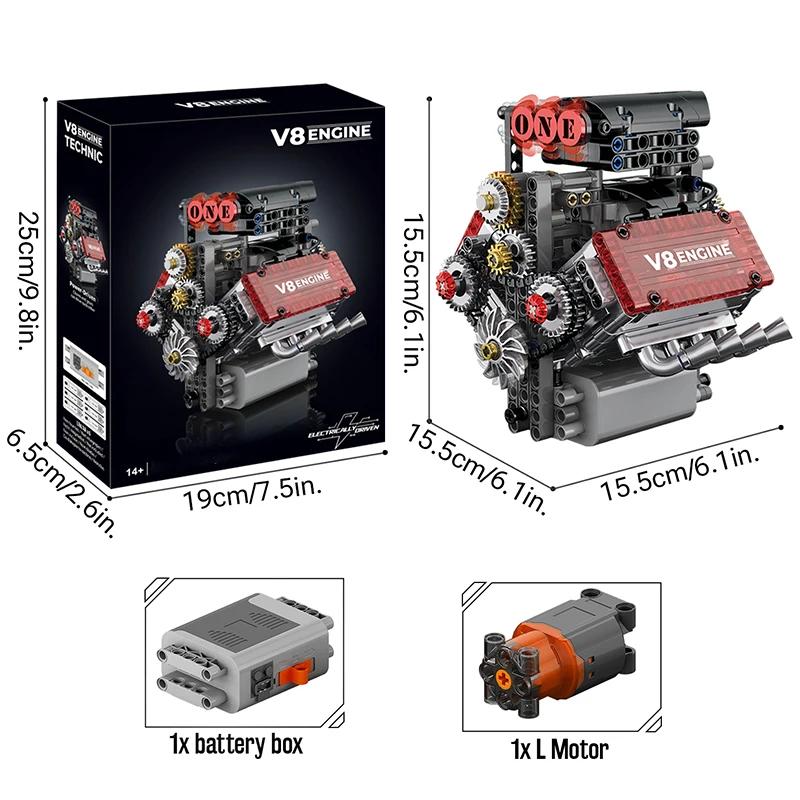 V8 motor motorizado simulação tijolo modelo movido eletricamente blocos de construção peças técnicas do carro brinquedos criativos presentes crianças adulto - Image 1