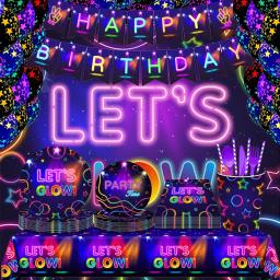 Neon Látex Balões para Decorações De Festa, Copos, Pratos, Toalha De Mesa, Guardanapos, Banner, Aniversário, Disco, Suprimentos Do Casamento - Image 3