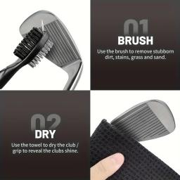 1 pc toalha de golfe preta microfibra waffle padrão toalha de golfe (30*50cm, 12*20in) |   Escova para limpeza de ranhuras do clube |   Divot Rep Dobrável - Image 4