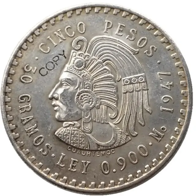 Moeda de Prata Uncirculated 5 Pesos de 1947 ou 1948 do México