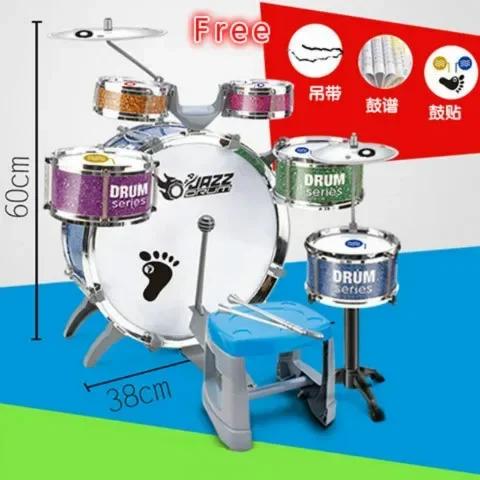 Conjunto de Bateria Jazz Infantil com 6 Tambores, 2 Pratos e Assento para Pequenos Músicos