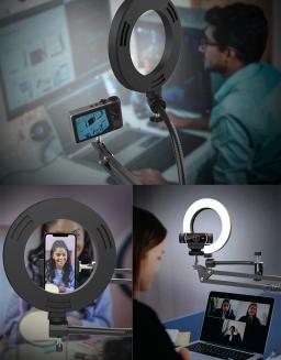 Overhead tripé para telefone com luz anel, suporte de desktop celular, filmagem de vídeo, mesa móvel montagem, filmagem, gravação - Image 4