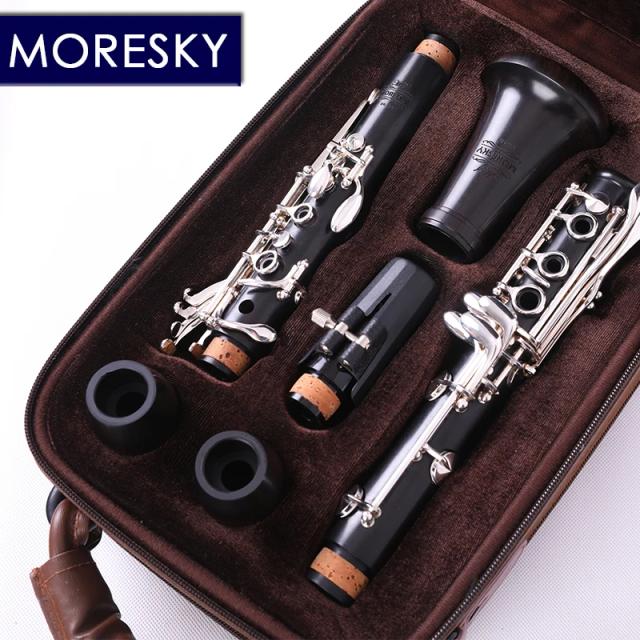 Moresky Clarinete Profissional de Ébano BB Tune 18 Teclas Banhado a Prata Cobre Madeira Maciça SR-136