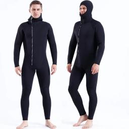 Fato de mergulho de neoprene com zíper frontal de 5 mm e capuz, traje de mergulho frio e quente - Image 4