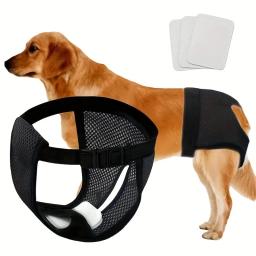 Fraldas para cães ajustáveis respiráveis, fraldas para cães femininos com 3 almofadas de reposição, ideais para cães no calor, menstruação, incontinência - Image 1