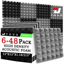Touo 6-48 pces pirâmide espuma acústica tratamento de isolamento acústico de alta densidade painéis de espumas acústicas sala de tambor tratamento acústico - Image 1