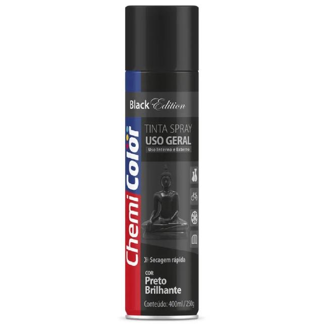 Tinta Spray Preto Brilhante 400ml da Chemicolor para Acabamentos Perfeitos