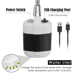 Portátil chuveiro de acampamento ao ar livre usb recarregável cabeça de chuveiro de banho 3.7v bomba 4.9ft para praia natação ao ar livre viajar caminhadas - Image 5