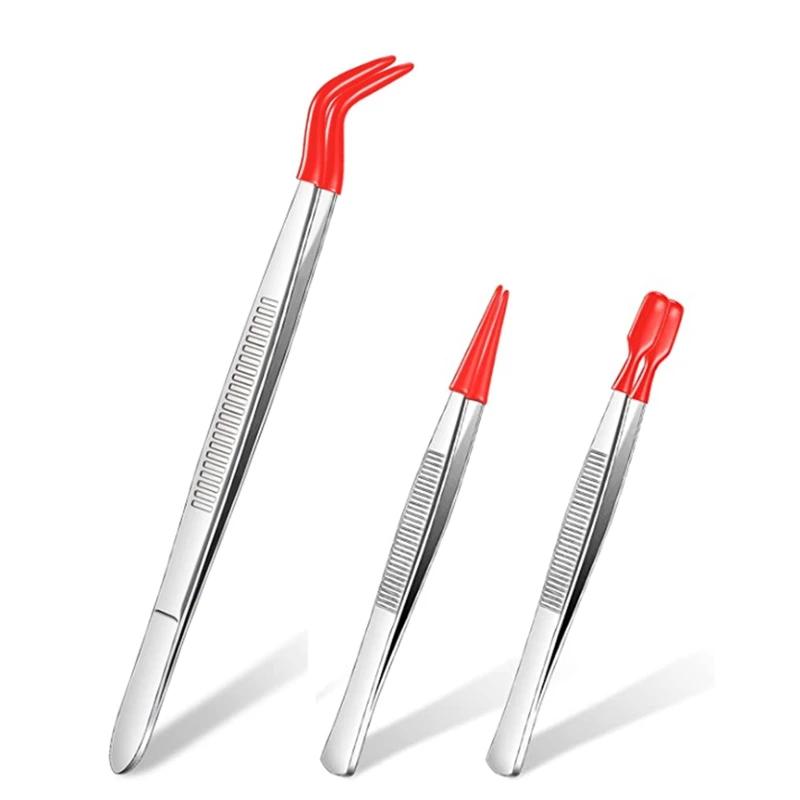 Pinças com pontas de borracha, pinças, PVC revestido Pinças Set, reta e ponta plana pinças, 3 pcs - Image 1
