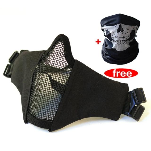 Máscara Tática Meia Face de Malha para Airsoft, Caça e Paintball com Cinto Ajustável - Estilo Crânio