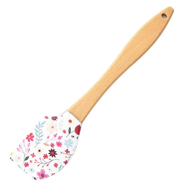 Espátula de Silicone Antiadherente com Cabo de Madeira para Bolos, Tortas e Massas de Confeitaria