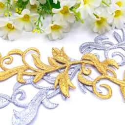 Apliques bordados de tecido madressilva, remendos longos de flores, dourado e prata, ferro-on, vestido vintage DIY, bags fantoches, 1 pc, 2 pcs - Image 4