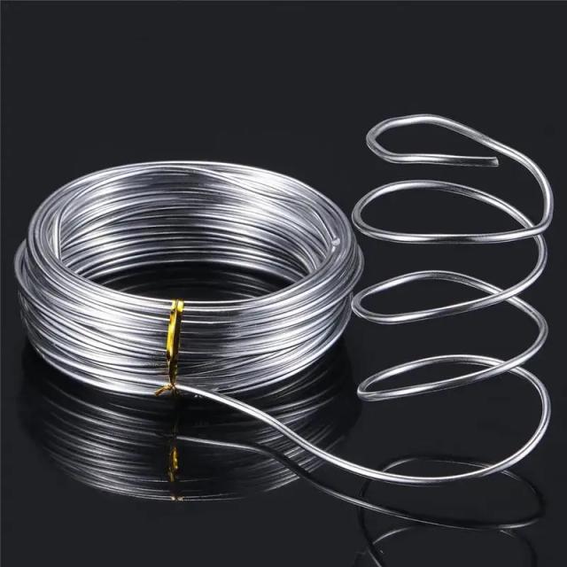 Fio de Alumínio Flexível Dobrável para Jóias e Beading Floral - 1mm, 1.5mm, 2mm, Prata, 10m e 20m