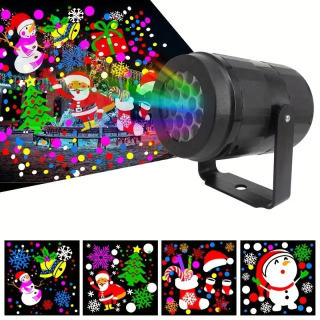 Projetor LED USB Natal com Padrões Rotativos para Iluminação de Festas, Casamentos e Halloween