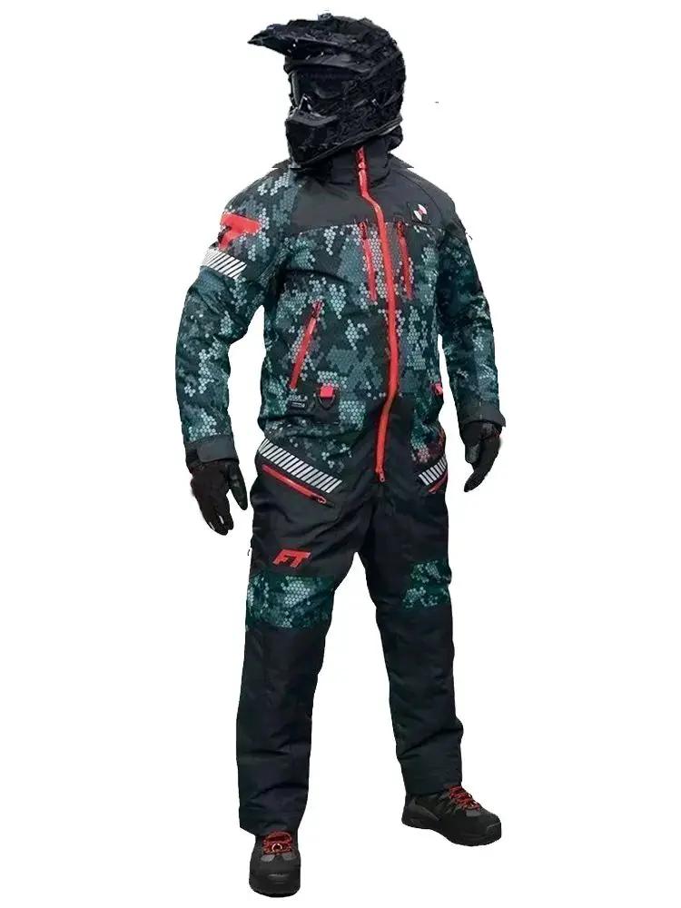 Macacão para homens de uma peça casca dura terno de esqui dentro de algodão manter quente capuz casaco à prova dwaterproof água ourdoor esporte roupas de inverno conjunto - Image 1